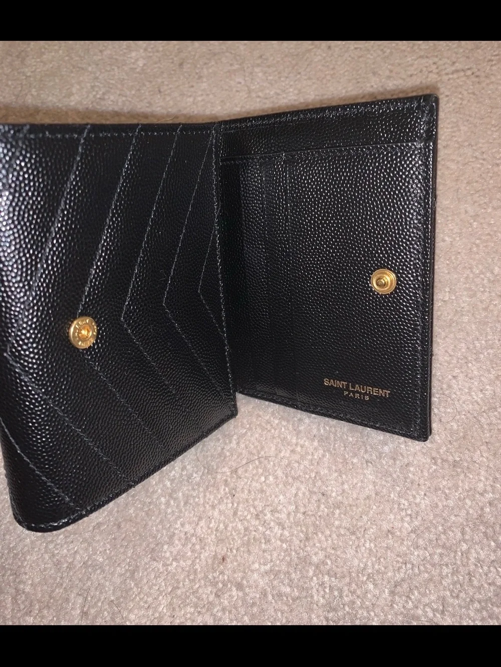 Saint Laurent Black Leather Card & Key Holder with Gold YSL Emblem